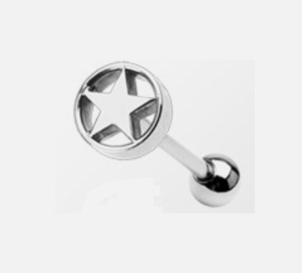Circular Star Cut-Out Tongue Ring Stainless Steel 14G 5/8” Piercing Barbell